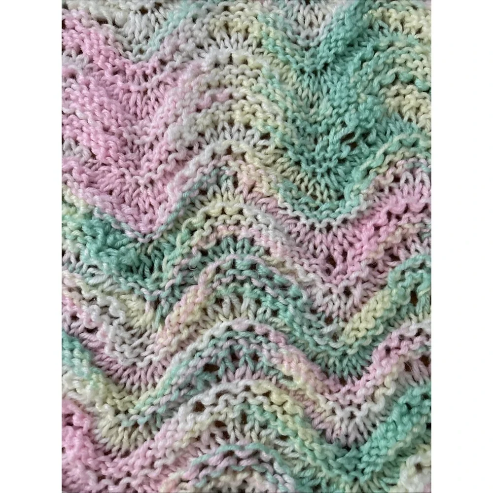 Crocheted‎ Striped Baby blanket Green White Yellow And Pink. 100%Handmade